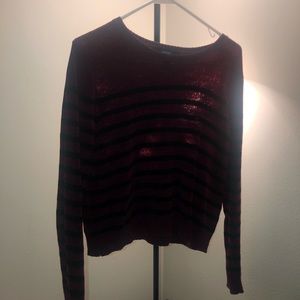 Burgundy and black stripped fuzzy sweater